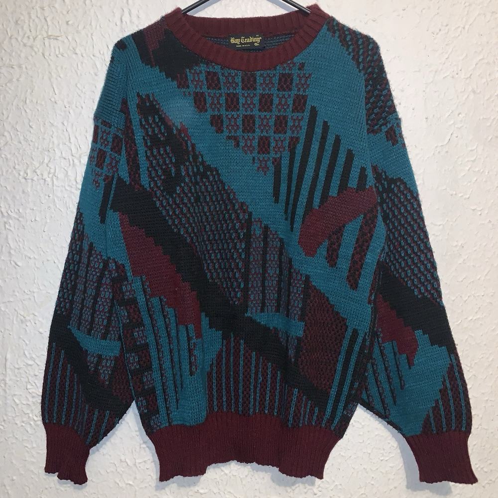 Vintage Bay Trading Co All Over Print Long Sleeve Flashy Acrylic Sweater M USA